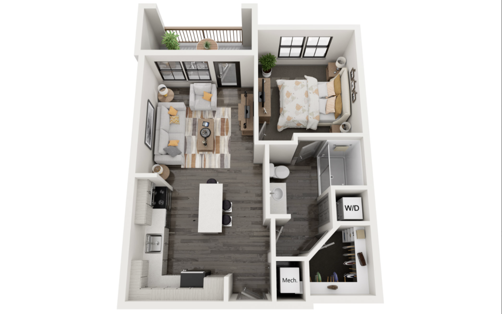 A1 - 1 bedroom floorplan layout with 1 bathroom and 639 square feet